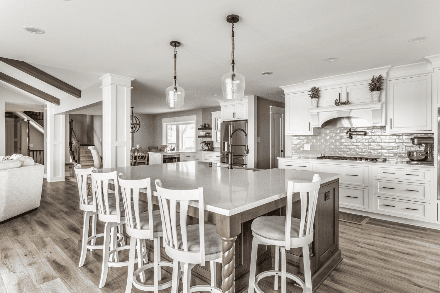 Nicholas Design Build | A black and white photo of a kitchen.