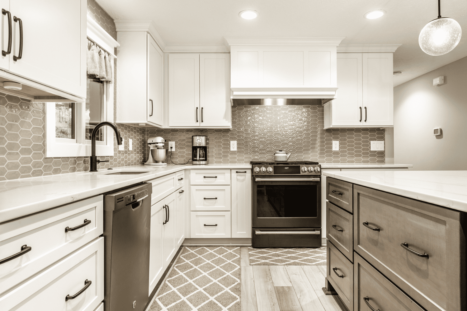 Nicholas Design Build | A neutral kitchen in a black and white photo.
Keywords: neutral kitchen