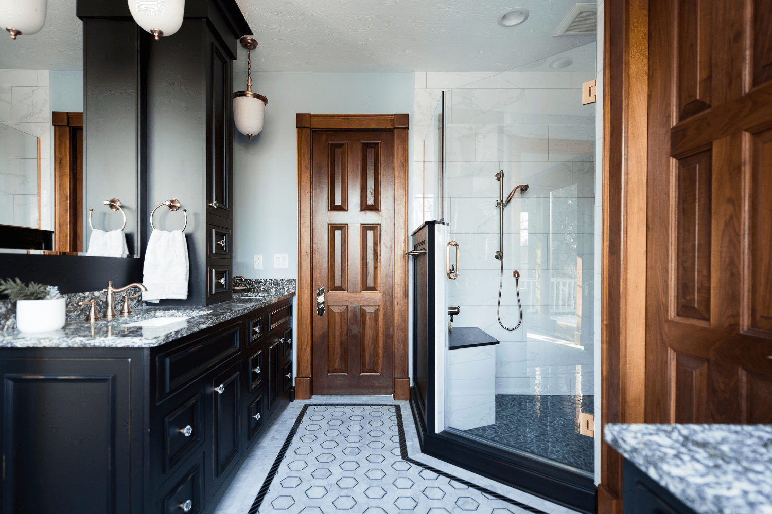 Carmel Bathroom remodel: Black and White tile