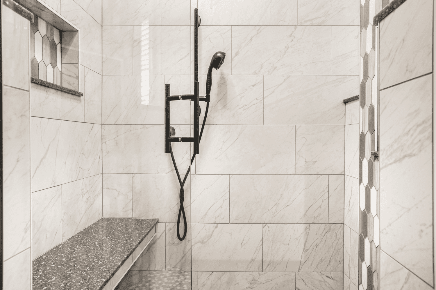 Nicholas Design Build | A black and white photo of a shower.