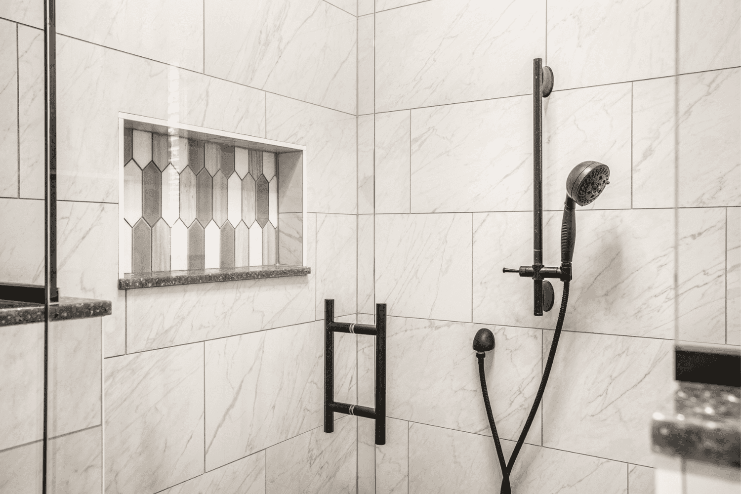 Nicholas Design Build | A black and white photo of a shower.