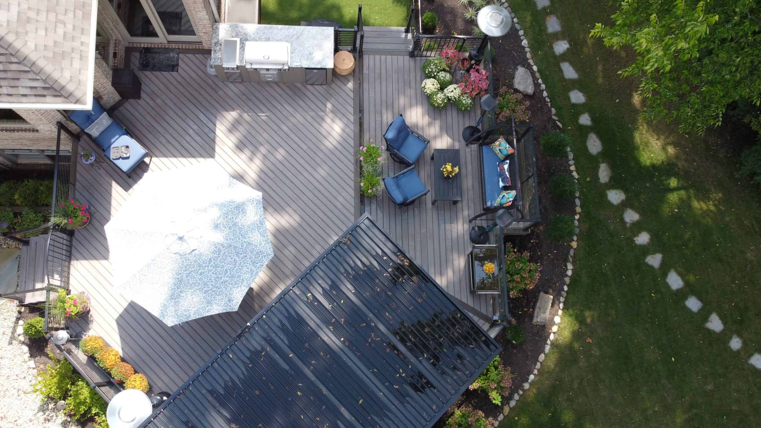 Nicholas Design Build | An aerial view of a deck and patio.