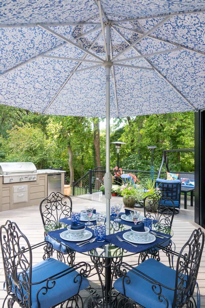 Nicholas Design Build | A blue and white umbrella.